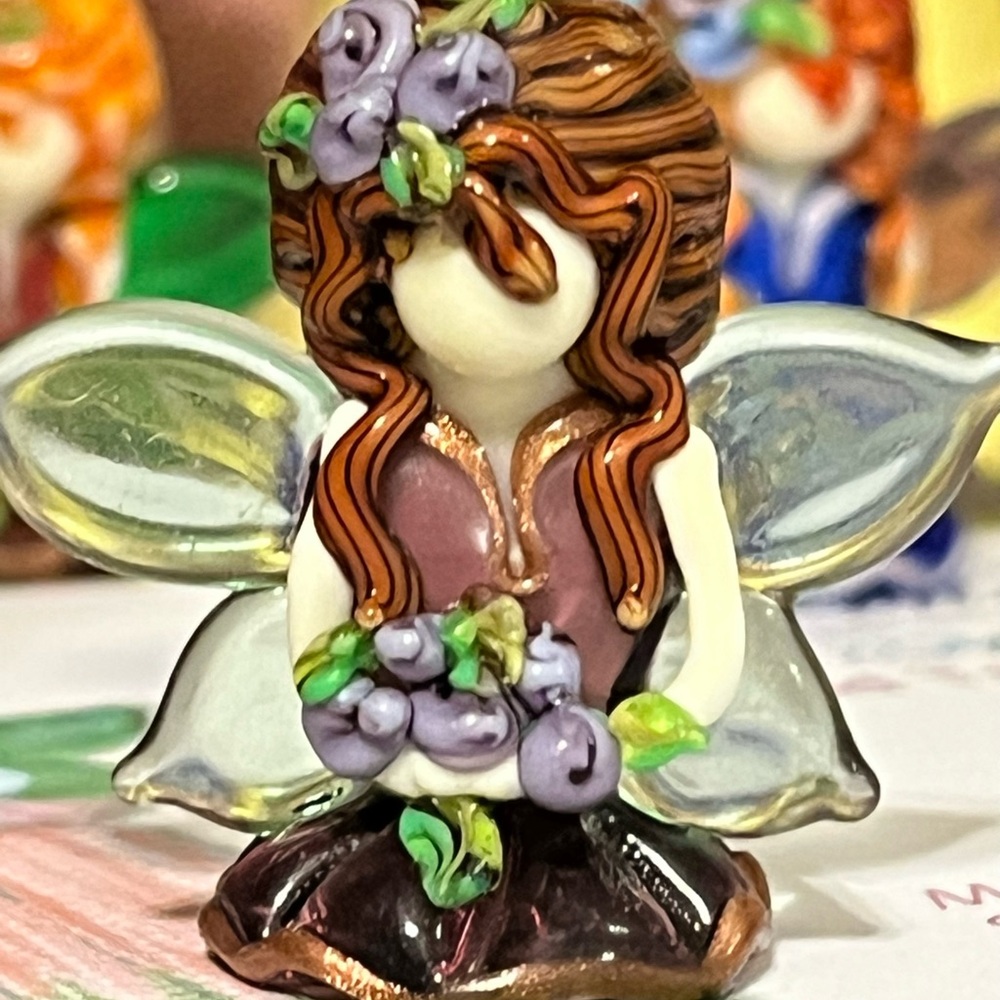 Lampwork Bead Glass Purple Fairy with Wings by Mavis Smith Small Wonders
